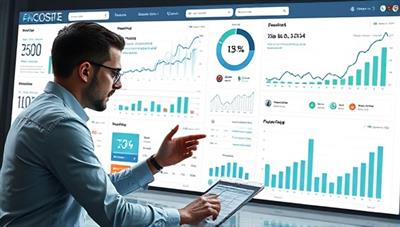 An image of a financial coach analyzing investment portfolios and financial reports on a digital dashboard, with graphs and charts displaying financial data, alongside motivational quotes and wealth-building tips, creating a futuristic and data-driven approach to personal finance coaching.