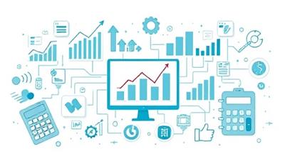 An illustration of data analytics charts and graphs interconnected with accounting symbols like calculators and ledgers, representing the synergy between technology and accounting practices, conveying a message of innovation and data-driven decision-making in accounting firms.