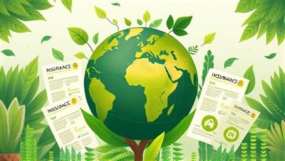 An illustration of a lush green earth surrounded by insurance policies with eco-friendly symbols, representing a harmonious blend of nature and protection, appealing to environmentally conscious customers.