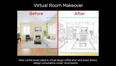 A digital representation of a virtual room makeover, showcasing before-and-after images of a space transformed by virtual interior design consultations, with a designer's digital sketch overlaying the room layout, furniture placements, and decor recommendations, illustrating the power of virtual design transformations.