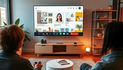 An inviting virtual consultation setup with a designer on a screen, displaying colorful room mock-ups, renovation tools, and samples, creating an interactive and inspiring environment for clients.