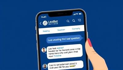 An illustration of a smartphone screen showing a chat conversation with LexiBot Adviser, where a user asks a legal question and receives a helpful and informative response from the chatbot, emphasizing the convenience and accessibility of the service.