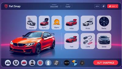 An interactive digital platform interface showcasing a user-friendly part swapping feature, with car owners virtually exchanging various auto parts and accessories, representing a dynamic and engaging online community of automotive enthusiasts.