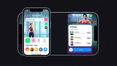 A mobile app interface showcasing a virtual fitness world with avatar customization options, workout challenges, progress tracking features, and social engagement tools, creating an immersive and interactive fitness experience that motivates users to stay active and healthy, blending gaming elements with wellness goals.