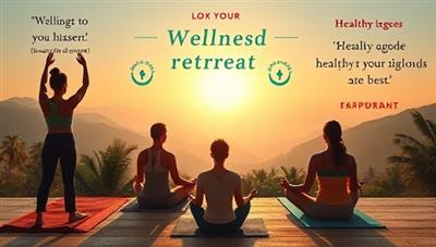 An uplifting visual of a virtual wellness retreat with diverse individuals engaging in fitness workouts, meditation sessions, and healthy cooking classes, surrounded by serene natural landscapes and encouraging wellness quotes, conveying a sense of balance and empowerment.