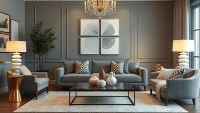 An elegant living room setting adorned with custom 3D-printed decor pieces, showcasing the intricate designs and modern aesthetic appeal of the products.