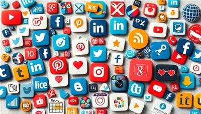 An artistic collage of various social media icons intertwined with creative graphics, symbolizing the diverse influencer landscape and the power of online influence.