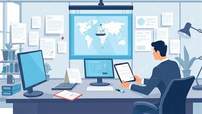 An informative digital illustration featuring a virtual law office specialized in tech law, with legal documents, tech gadgets, and a legal team collaborating remotely on a complex legal case, showcasing a futuristic and tech-savvy approach to legal consulting for startups.