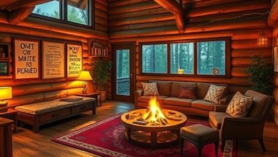 An idyllic virtual retreat setting with cozy writing nooks, inspirational quotes on the walls, and a virtual campfire chat circle where writers gather for storytelling sessions and creative discussions, evoking a sense of camaraderie and creativity in the digital space.