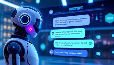An engaging visual of a futuristic chatbot interface interacting with a user, displaying personalized insurance policy recommendations based on the individual's risk profile and preferences.