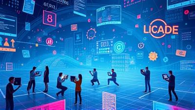 A futuristic digital landscape with coding symbols and elements floating in a virtual space, surrounded by diverse individuals engaged in collaborative coding projects and interactive coding challenges, representing a dynamic and immersive coding bootcamp experience in a virtual setting.