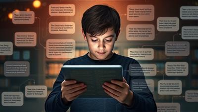 An image of a user engrossed in an interactive story on a tablet, surrounded by different narrative paths and choices, with elements of various story genres subtly integrated into the background, creating a visually captivating and immersive experience.