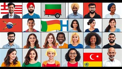 A diverse group of avatars from different countries engaging in virtual language exchange sessions, sharing cultural insights and practicing language skills in a dynamic and interactive online community setting, showcasing the diversity and learning opportunities of the platform.