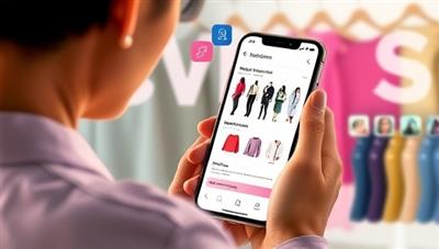 An artistic digital rendering of a user interacting with the StyleGenie app on a smartphone, receiving instant outfit recommendations and style tips, surrounded by virtual fashion items and color palettes, capturing the essence of personalized AI fashion assistance.