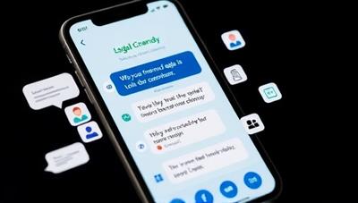 An interactive and user-friendly legal chatbot interface displayed on a smartphone screen, with legal icons and chat bubbles representing legal conversations, conveying accessibility and convenience.