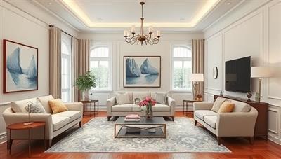 An elegant room visualization with virtual furniture placement and decor accents, illustrating the transformative power of virtual interior design consultations in creating stylish and functional living spaces.