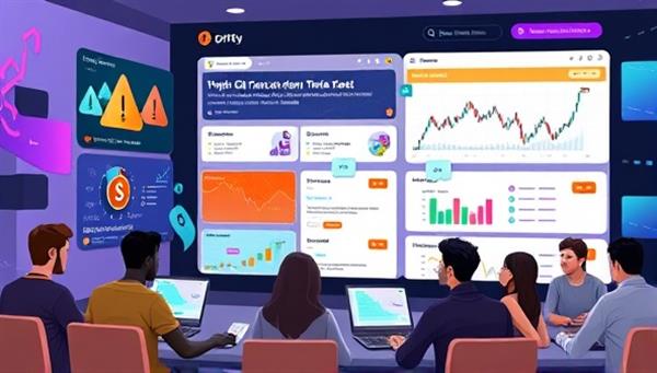 An engaging online course interface with vibrant graphics, interactive modules, and a diverse group of users participating in a crypto trading simulation, creating a dynamic learning environment.