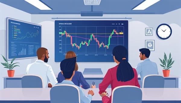 An illustrative depiction of a virtual classroom setting on the platform, featuring a diverse group of students engaging in interactive learning sessions on digital currency trading, analyzing charts, and discussing market trends, symbolizing education and empowerment in crypto trading.