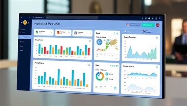 An online dashboard displaying investment opportunities, property performance metrics, and interactive charts, symbolizing transparency and control for investors managing their real estate portfolios online.