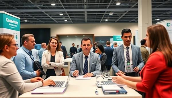 A professional virtual career fair setting with recruiters, job seekers, and career coaches engaging in networking conversations and interview simulations, portraying the dynamic and interactive nature of CareerClimb