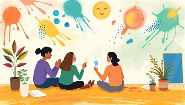 An expressive illustration of a virtual art therapy session where participants engage in creative art-making activities, share their emotions through visual expressions, and connect with their inner selves in a supportive and therapeutic environment, fostering a sense of healing, resilience, and emotional connection.