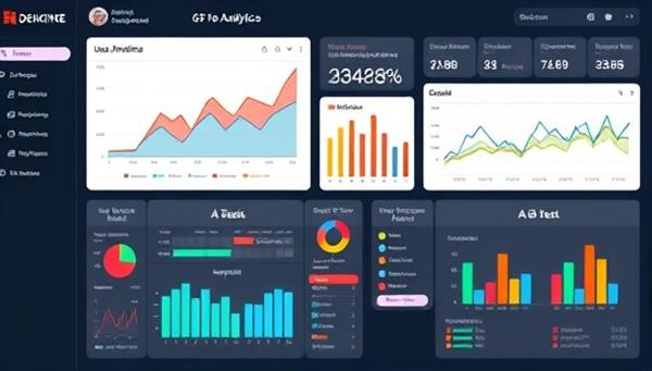 A digital dashboard displaying real-time website analytics, user engagement metrics, and A/B test results, with colorful data visualizations and performance indicators, illustrating the power of data-driven insights in optimizing web design and user experience.