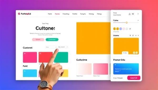 An engaging visual representation of a user interacting with a dynamic web design template, customizing colors, fonts, and layout elements in real-time, showcasing the flexibility and creativity of the CustomWebKit platform.