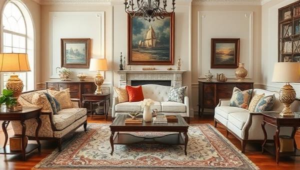 An elegant living room setting adorned with exquisite custom-made furniture, decorative art pieces, and handcrafted accents, creating a luxurious and personalized ambiance that reflects the Artisan Haven Creations brand.