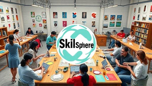A vibrant virtual workshop setting with participants engaging in hands-on skill-sharing activities, creative projects, and collaborative learning experiences, showcasing the diversity, energy, and passion of the SkillSphere Exchange community, symbolizing a hub of knowledge and inspiration.
