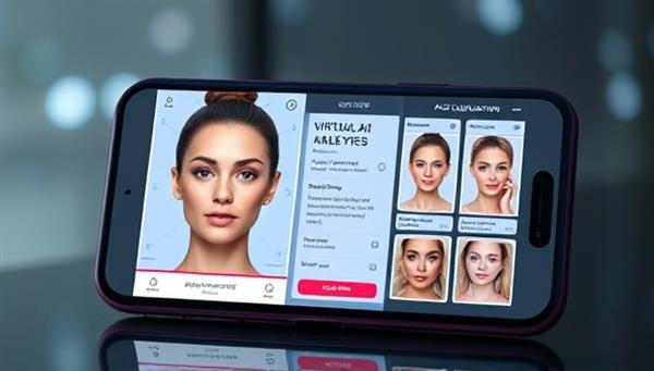 An innovative beauty AI consultation app display featuring a smartphone screen displaying a user