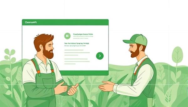 An illustrative image of a virtual consultation session between a GreenGrowth Farm Advisor and a small-scale farmer, discussing sustainability practices and farm improvement strategies, emphasizing the personalized and informative nature of the consultancy services.