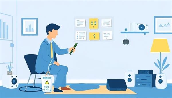 An illustration of a tech support specialist assisting a real estate professional with setting up a smart home hub, with various devices and gadgets around them, highlighting the expertise and hands-on assistance provided by TechHome Solutions in solving tech issues.