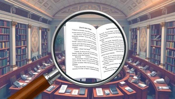 An illustration of a magnifying glass analyzing intricate legal texts with a background of a bustling legislative chamber, symbolizing detailed analysis and insight into complex policies.