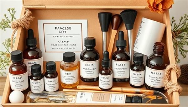 An image of a beautifully curated fragrance kit with various essential oils, blending tools, and personalized labels, creating an immersive and sensory experience for subscribers.