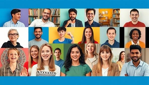 A diverse group of language learners engaging in virtual language exchange sessions, practicing conversation skills and cultural exchange activities, representing the vibrant and interactive community of LingoLink.