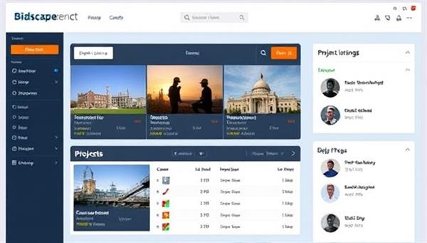 An intuitive and user-friendly interface of Bidscape Connect displaying project listings, contractor profiles, and bidding progress, showcasing the platform