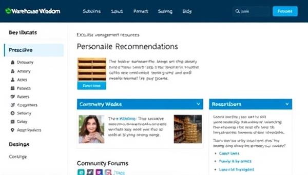 An online platform interface displaying a library of exclusive warehouse management resources, personalized recommendations for subscribers, and a community forum for sharing insights and experiences, illustrating the value and knowledge exchange of Warehouse Wisdom Subs.