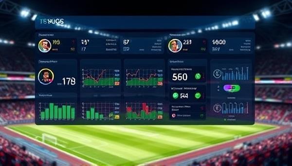 An interface displaying real-time sports data, charts, and predictions overlayed on a background of a sports stadium, conveying the fusion of technology and sports betting intelligence.