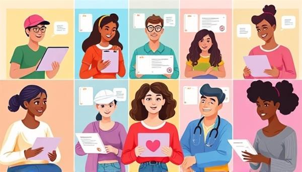 A vibrant digital illustration of a diverse group of individuals engaging in virtual health coaching sessions, each person depicted with a personalized wellness plan and interactive tools, showcasing inclusivity and empowerment.