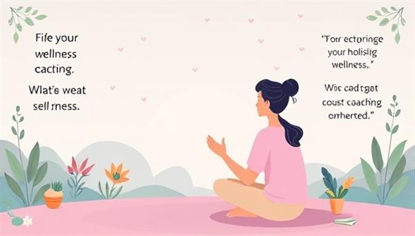An uplifting and serene digital illustration of a wellness coach guiding a client through a virtual coaching session, surrounded by calming nature elements and motivational quotes, conveying a sense of support, empowerment, and holistic wellness, inspiring viewers to prioritize self-care.