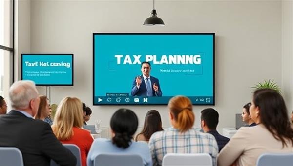 An engaging visual of a virtual tax planning workshop conducted on a video conferencing platform, featuring a diverse group of small business owners, a tax expert presenting tax-saving tips on a shared screen, and interactive polls for audience participation, symbolizing collaborative learning and expert guidance in tax planning for entrepreneurs.