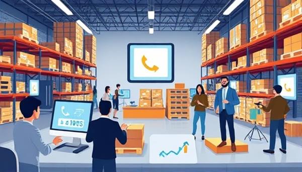 An engaging visual showcasing a virtual auction scene with animated bidders from around the globe interacting with real-time bidding tools, while virtual warehouse items are displayed for auction, creating a dynamic and competitive atmosphere.