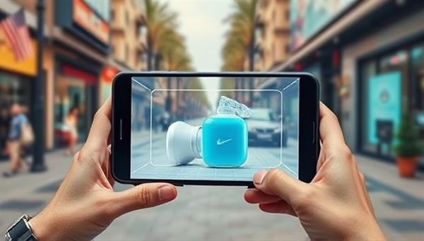 An engaging AR advertisement where a virtual product is seamlessly integrated into a real-world environment, captivating viewers and showcasing the interactive nature of AR advertising.