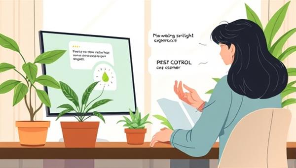 An artistic digital illustration of a virtual plant care consultation session, featuring a horticulture expert providing advice on plant watering, sunlight exposure, and pest control to a customer, creating a personalized and informative plant care experience.