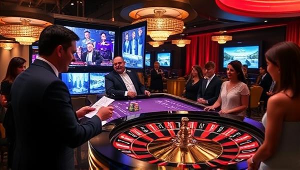 An engaging scene of a live casino event being streamed online, featuring a professional dealer interacting with virtual players in a digital casino environment, with virtual chips, cards, and a digital roulette wheel, capturing the excitement and authenticity of LiveCasino Spectra