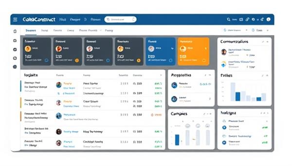 A virtual construction project dashboard on CollabConstruct Hub displaying real-time updates, task assignments, communication channels, and progress tracking tools, illustrating the seamless collaboration and project management capabilities of the platform for construction teams.