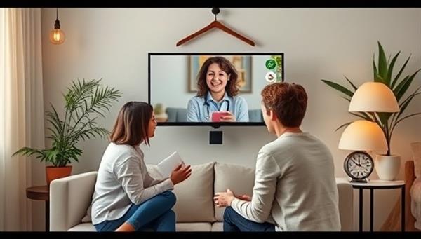 An emotional and supportive virtual therapy session scene with a therapist providing guidance to a client via video call, surrounded by calming decor and comforting elements, conveying professionalism and empathy.