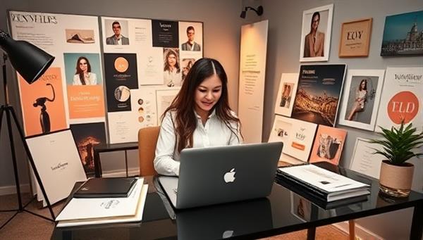 An elegant personal branding studio setup with a consultant working on a client