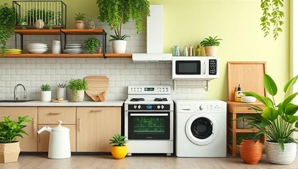 An aesthetically pleasing digital collage featuring eco-friendly renovation materials, energy-efficient appliances, and lush greenery, symbolizing the essence of sustainable home improvements and green living.