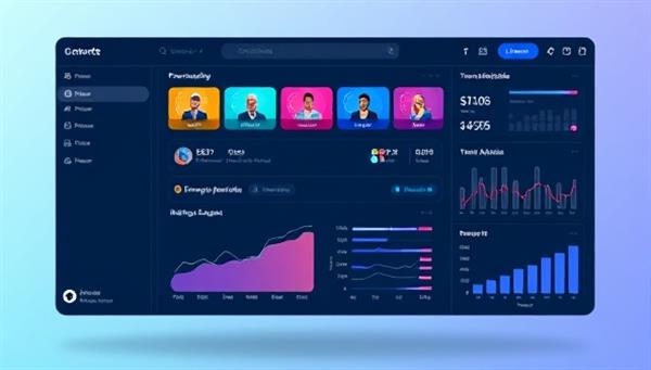 An innovative AI interface displaying a user-friendly content dashboard with personalized recommendations, trend analysis graphs, and user engagement metrics, showcasing the platform